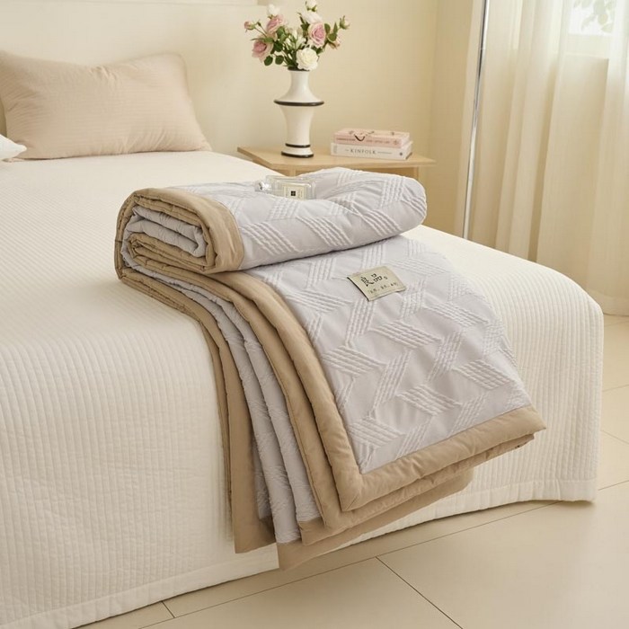 91家纺网 家纺一手货源 找家纺 子由家居 2025新款针织菱形格提花大豆被被子被芯 菱形格-驼色