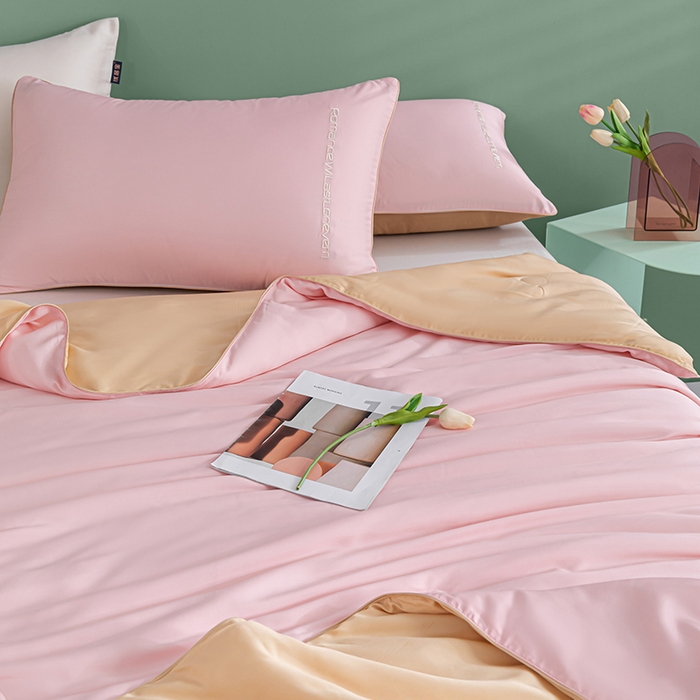 91家纺网 家纺一手货源 找家纺 子由家居 2025新款水洗真丝轻奢绣花系列夏被四件套 轻奢绣花-暗粉