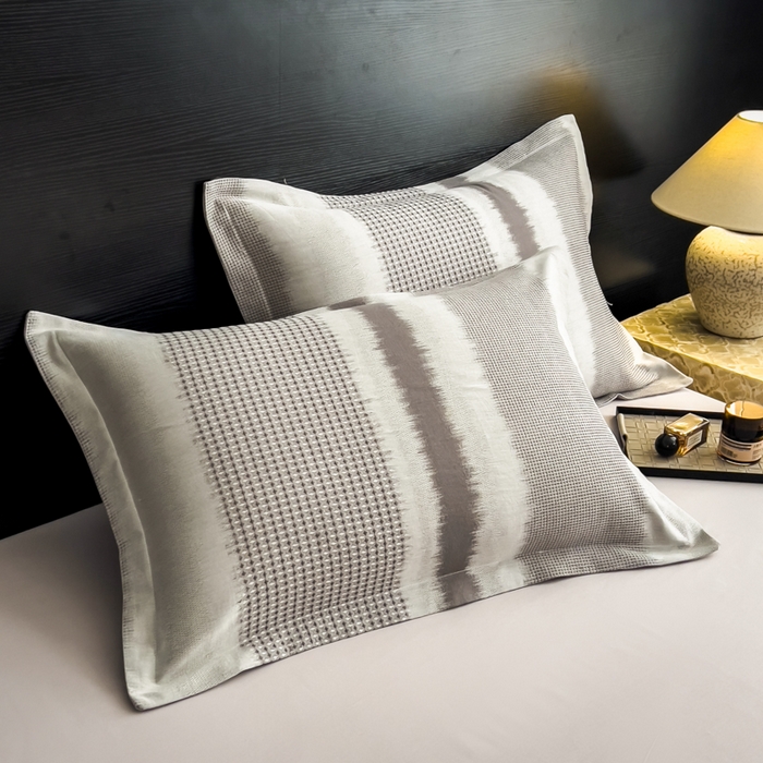 91家纺网 家纺一手货源 找家纺 倾慕家纺 2025新款60S提花全棉单品枕套 波格灰