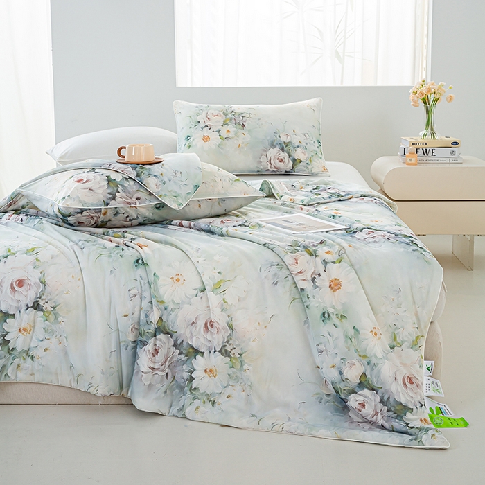 91家纺网 家纺一手货源 找家纺 欧雅搁家纺 2025新款3D数码印花有氨冷感冰激淋凉感丝夏被空调被大豆纤维被子夏凉被 烟雨霓裳