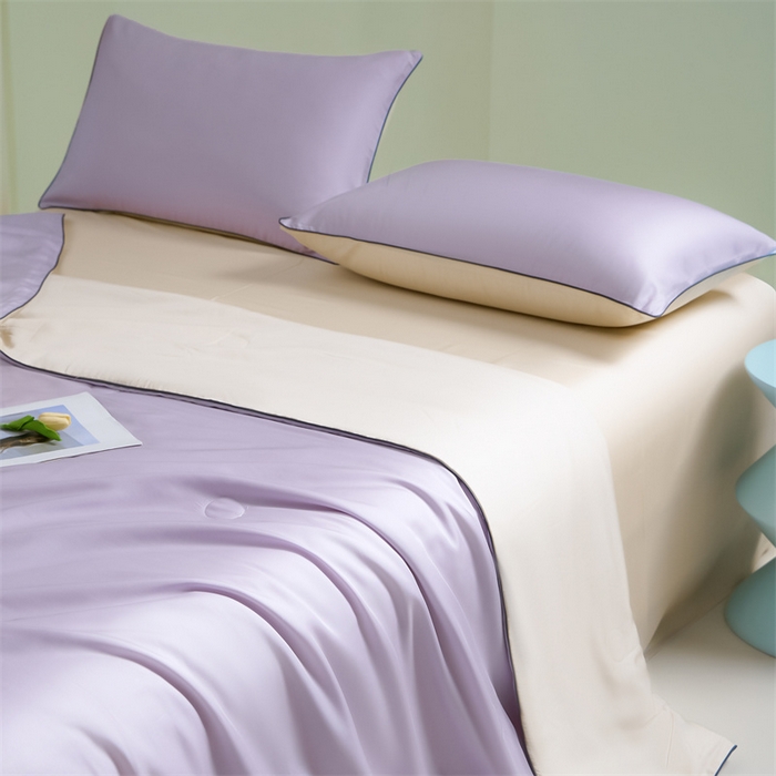 91家纺网 家纺一手货源 找家纺 笙意家纺 2025新款凉感水洗真丝麻绳双拼夏凉被-华尔兹系列 华尔兹-星黛紫+梧桐杏