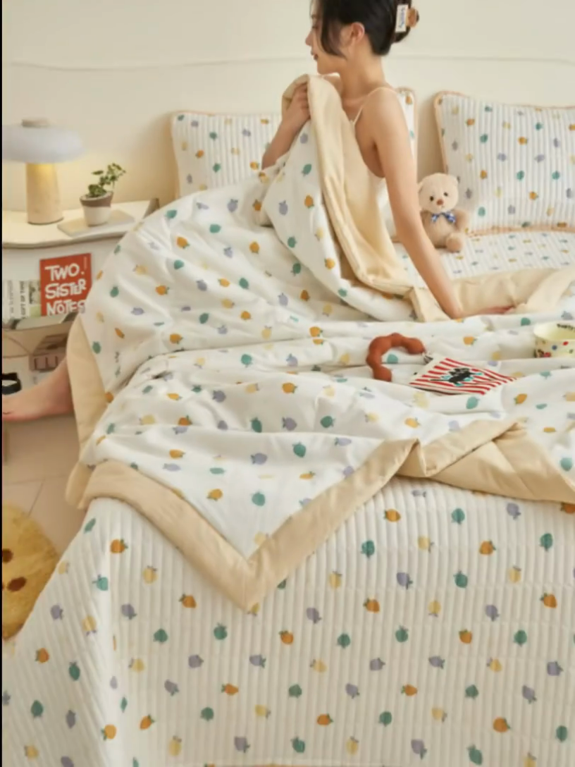 91家纺网 家纺一手货源 找家纺 子由家居 2025新款纯棉印花夹棉床盖 棉花被-丰收