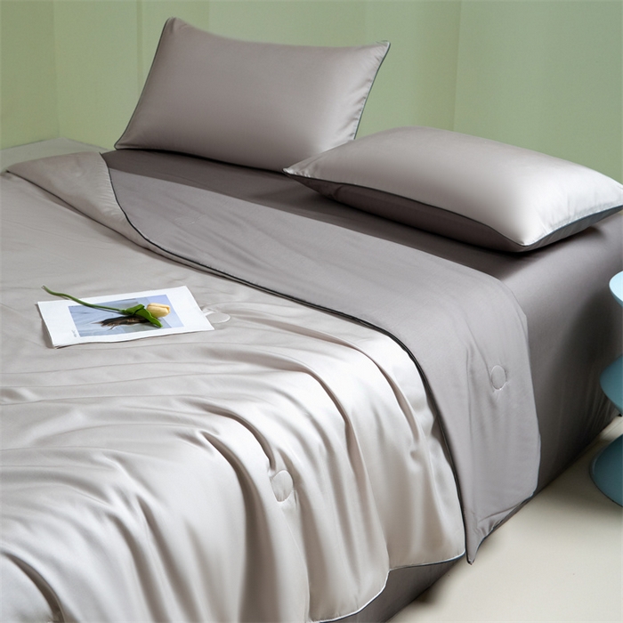 91家纺网 家纺一手货源 找家纺 笙意家纺 2025新款凉感水洗真丝麻绳双拼夏凉被-华尔兹系列 华尔兹-山灰+中灰