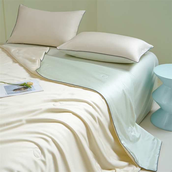 91家纺网 家纺一手货源 找家纺 笙意家纺 2025新款凉感水洗真丝麻绳双拼夏凉被-华尔兹系列 华尔兹-奶昔白+水果清香