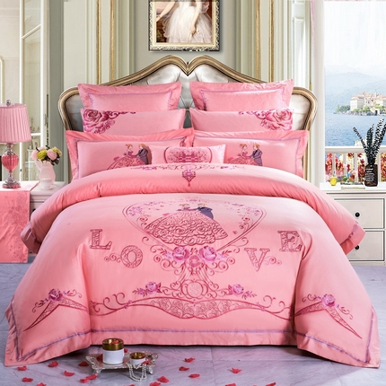 91家纺网 家纺一手货源 找家纺 （总）慕她家纺 2025慕她婚庆四件套大红色全棉纯棉刺绣结婚床上用品-系列二