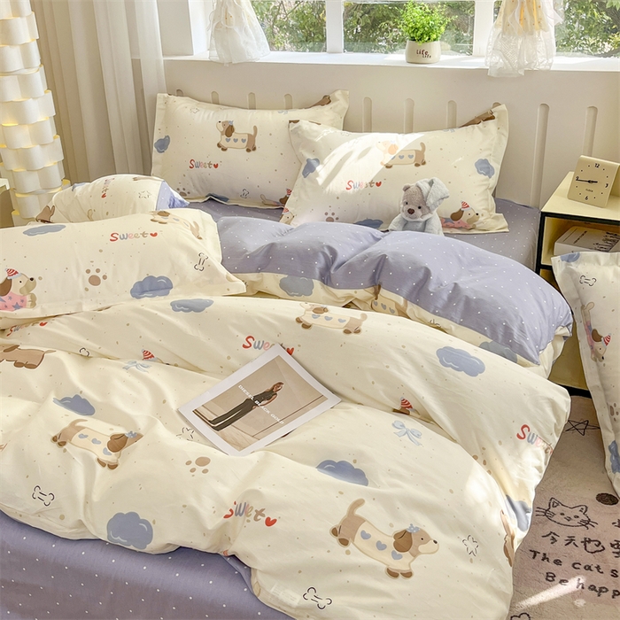 91家纺网 家纺一手货源 找家纺 大吉 2025新款100全棉纯棉喷气小清新被套四件套纯棉三件套床笠四件套单被套单枕套 萌宠日记