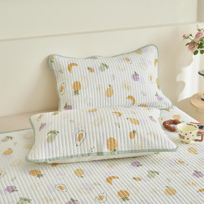 91家纺网 家纺一手货源 找家纺 子由家居 2025新款纯棉印花夹棉床盖 棉花被-热带水果