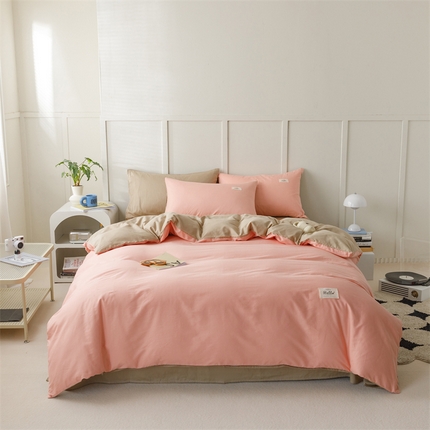 91家纺网 家纺一手货源 找家纺 （总）798家纺 2025新款全棉13070纯色双拼系列四件套场景一