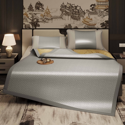 91家纺网 家纺一手货源 找家纺 席佬大 2025新款古藤冰丝双面可用升级藤席学生宿舍席 浅灰