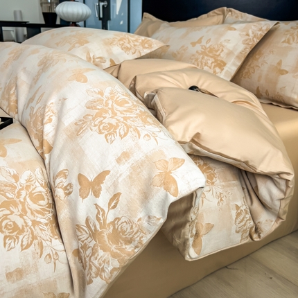 倾慕家纺 2025新款60S提花全棉四件套 知画卡其