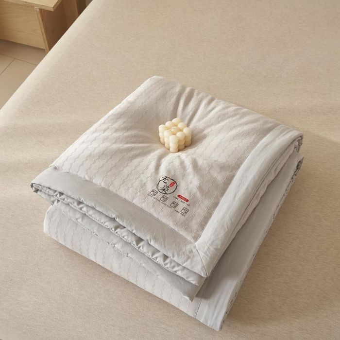 91家纺网 家纺一手货源 找家纺 子由家居 2025新款水洗棉原棉提花大豆夏被被子被芯 原棉-浅灰