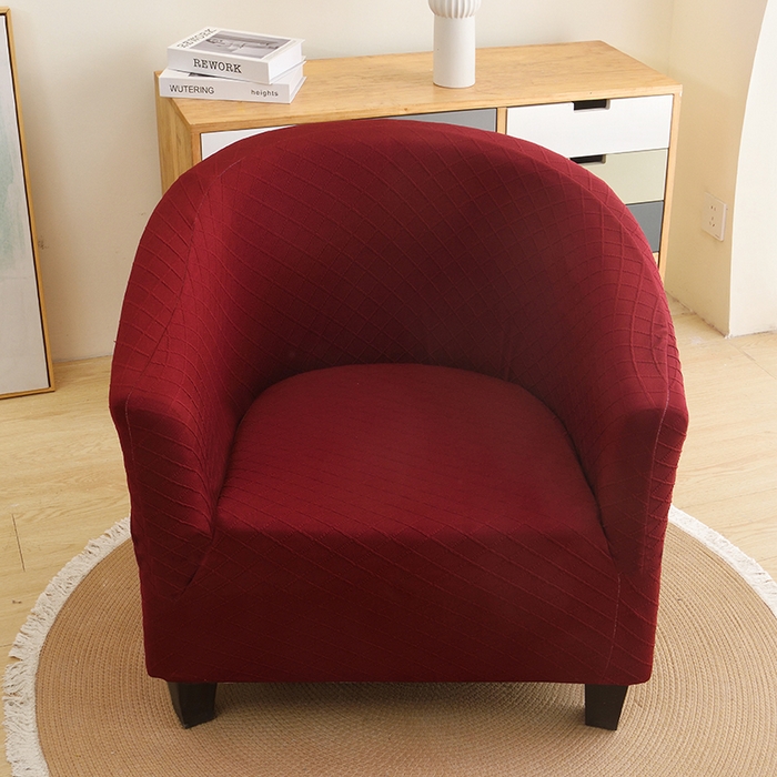 91家纺网 家纺一手货源 找家纺 启博家纺 2025新款针织菱形格半圆卡座沙发套 酒红