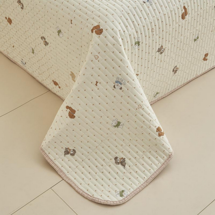 91家纺网 家纺一手货源 找家纺 子由家居 2025新款纯棉印花夹棉床盖 棉花被-萌宠小狗