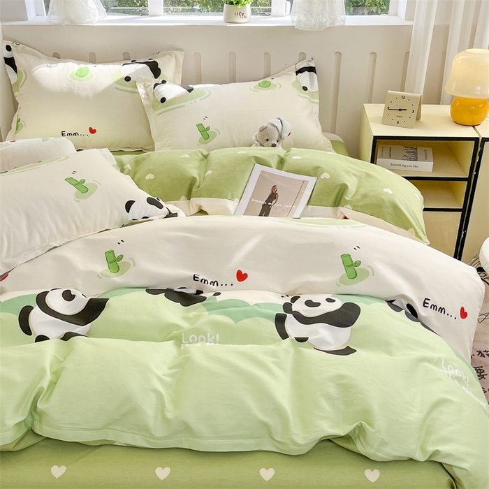 91家纺网 家纺一手货源 找家纺 大吉 2025新款100全棉纯棉喷气小清新被套四件套纯棉三件套床笠四件套单被套单枕套 萌萌潘达