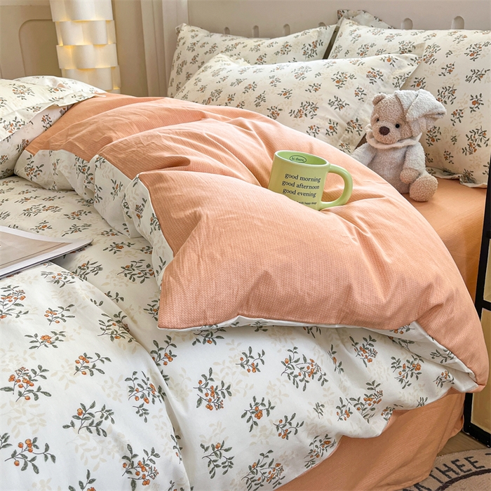 91家纺网 家纺一手货源 找家纺 大吉 2025新款100全棉纯棉喷气小清新被套四件套纯棉三件套床笠四件套单被套单枕套 初夏