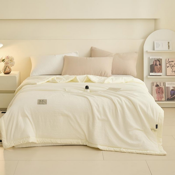 91家纺网 家纺一手货源 找家纺 子由家居 2025新款双层邹邹格大豆纤维夏被被子夏被 邹邹格-本白