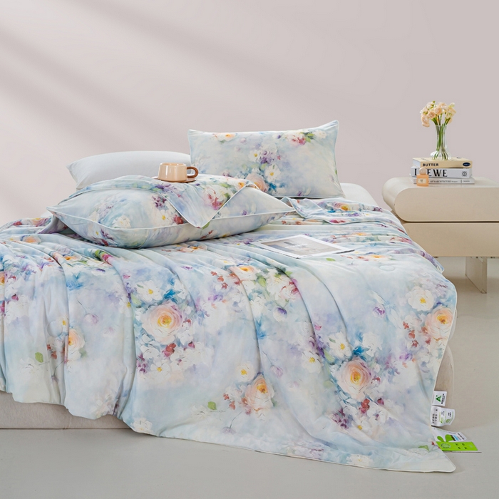 91家纺网 家纺一手货源 找家纺 欧雅搁家纺 2025新款3D数码印花有氨冷感冰激淋凉感丝夏被空调被大豆纤维被子夏凉被 花城秘境