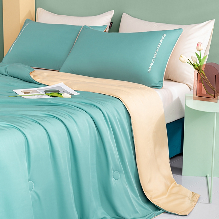 91家纺网 家纺一手货源 找家纺 子由家居 2025新款水洗真丝轻奢绣花系列夏被四件套 轻奢绣花-松绿