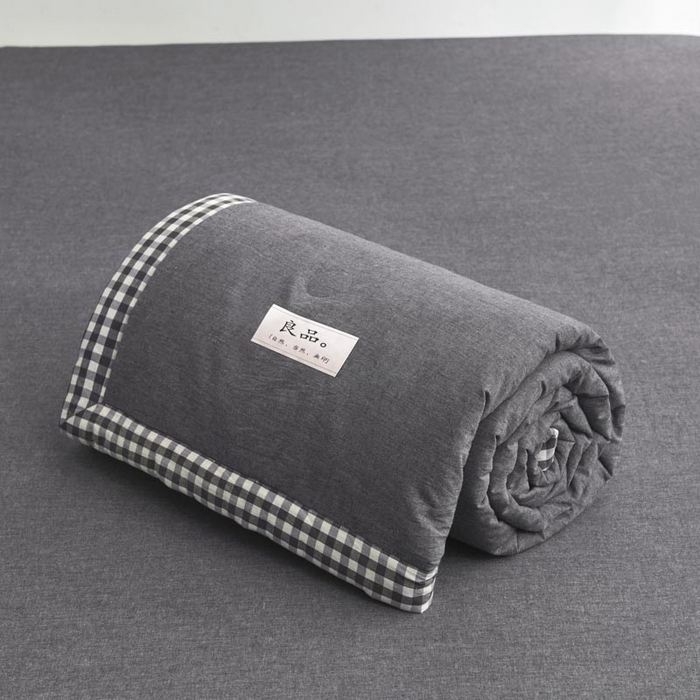 91家纺网 家纺一手货源 找家纺 子由家居 2025新款水洗棉棋盘格织标大豆纤维夏被被子被芯 棋盘格边夏被-暗灰