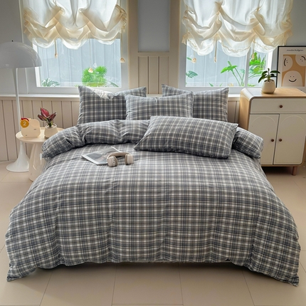 91家纺网 家纺一手货源 找家纺 （总）梦精灵家纺 2025新款全棉色织水洗棉四件套纯棉床单被套罩学生宿舍三件套