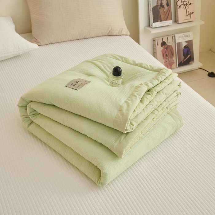 91家纺网 家纺一手货源 找家纺 子由家居 2025新款双层邹邹格大豆纤维夏被被子夏被 邹邹格-果绿