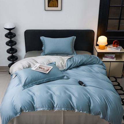 91家纺网 家纺一手货源 找家纺 （总）于果 2025新款简约双拼兰精天丝四件套