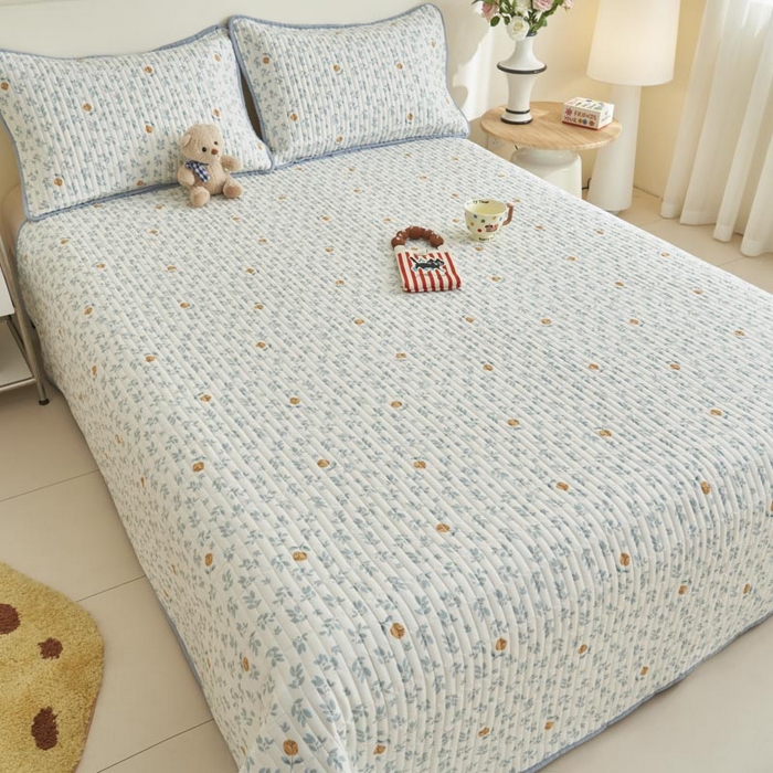 91家纺网 家纺一手货源 找家纺 子由家居 2025新款纯棉印花夹棉床盖 棉花被-花千朵