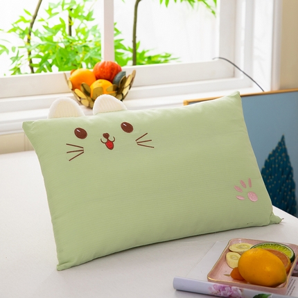 九州枕芯2025新款水洗纯棉调皮猫儿童枕 枕头枕芯 绿色30*50cm/只