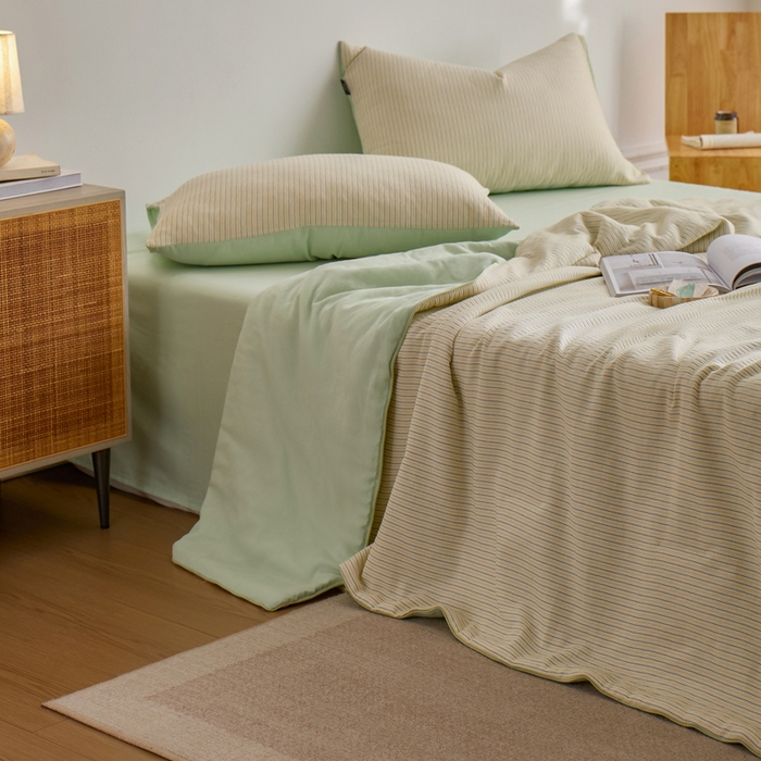 91家纺网 家纺一手货源 找家纺 2025新款原创侘寂系列全棉夏被-夏被四件套 森系薄荷