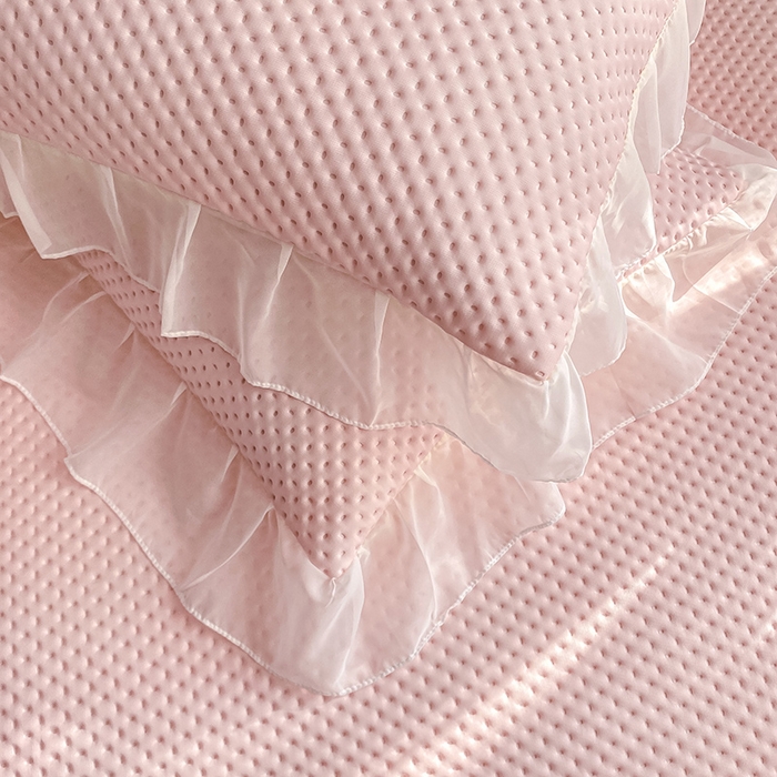 91家纺网 家纺一手货源 找家纺 眠势力 2025新款华夫格花边床笠豆豆凉席款夏季凉感床垫保护套 （提供买家秀） 奶油粉