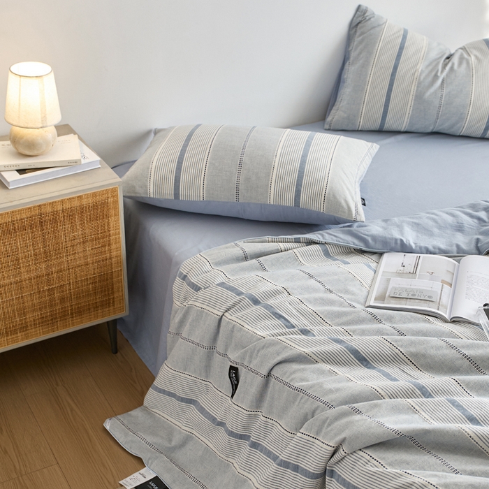 91家纺网 家纺一手货源 找家纺 2025新款原创侘寂系列全棉夏被-夏被四件套 瑞系霜蓝