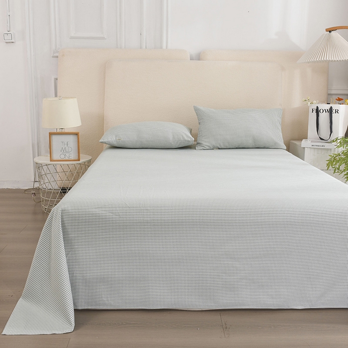 91家纺网 家纺一手货源 找家纺 红日子纺织品 2025新款直播热卖原棉老粗布印花床单三件套 绿格