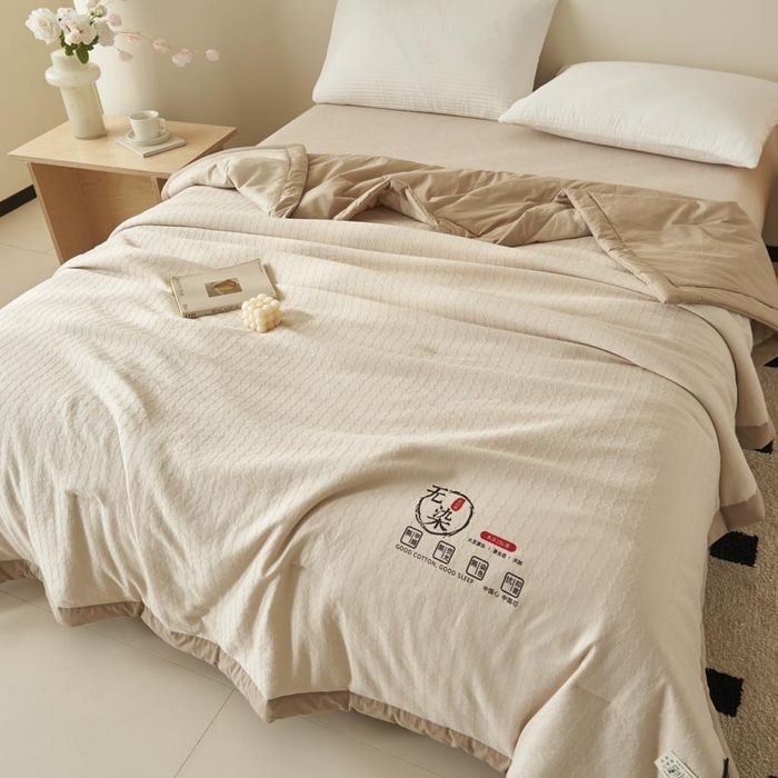 91家纺网 家纺一手货源 找家纺 子由家居 2025新款水洗棉原棉提花大豆夏被被子被芯 原棉-驼色