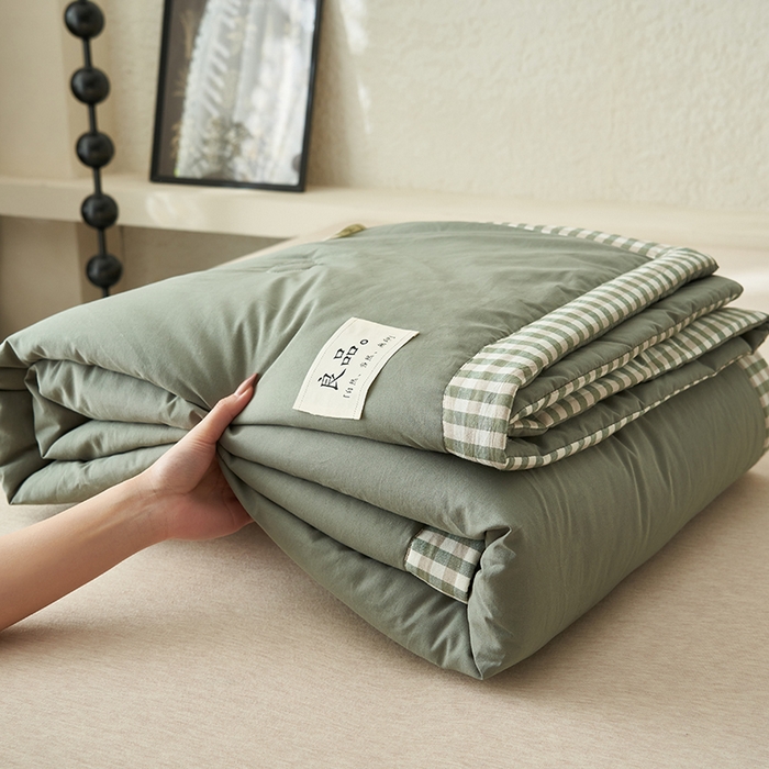 91家纺网 家纺一手货源 找家纺 子由家居 2025新款水洗棉棋盘格织标大豆纤维夏被被子被芯 棋盘格边夏被-豆绿
