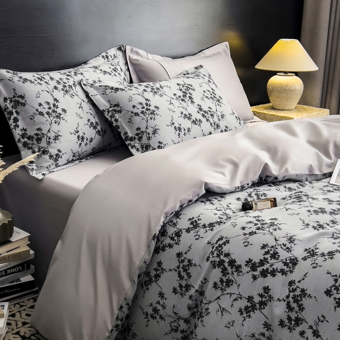 91家纺网 家纺一手货源 找家纺 倾慕家纺 2025新款60S提花全棉四件套 爱玲说深灰