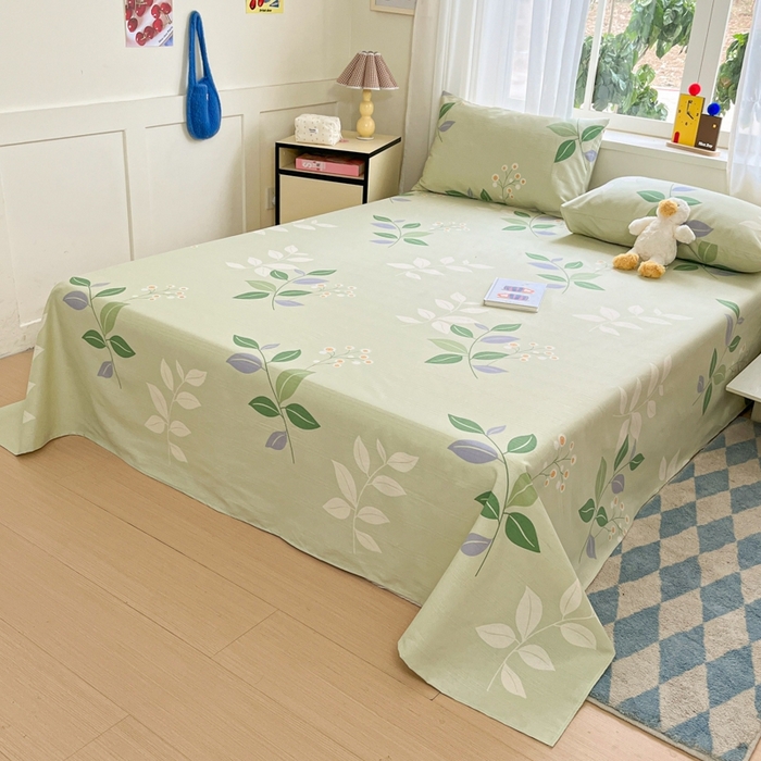 91家纺网 家纺一手货源 找家纺 莱通2025新款原棉老粗布床单 叶恋风韵