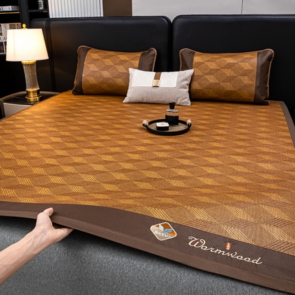 81号家纺 2025新款古藤席三件套凉席三件套 古藤席-菱格咖