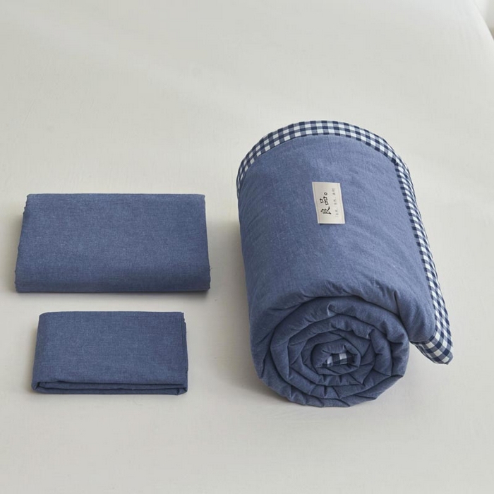 91家纺网 家纺一手货源 找家纺 子由家居 2025新款水洗棉棋盘格织标大豆纤维夏被被子被芯 棋盘格边夏被-深蓝