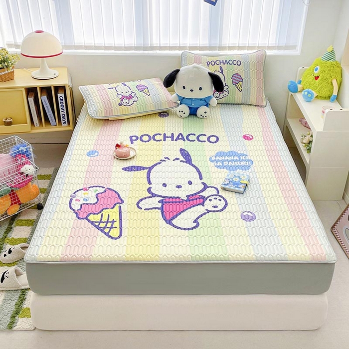 91家纺网 家纺一手货源 找家纺 米帛家纺2025新款大版三丽鸥乳胶凉席-绑带款 彩虹帕恰狗