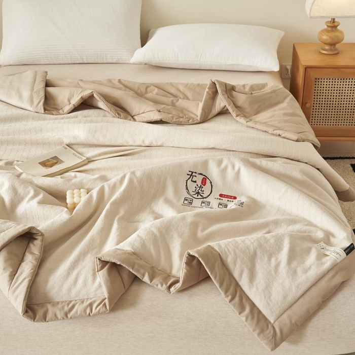 91家纺网 家纺一手货源 找家纺 子由家居 2025新款水洗棉原棉提花大豆夏被被子被芯 原棉-驼色
