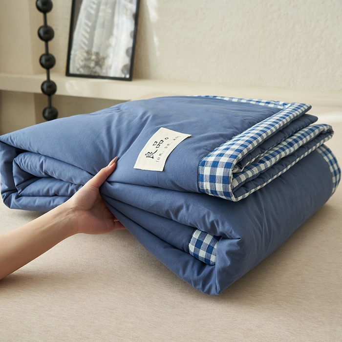 91家纺网 家纺一手货源 找家纺 子由家居 2025新款水洗棉棋盘格织标大豆纤维夏被被子被芯 棋盘格边夏被-深蓝