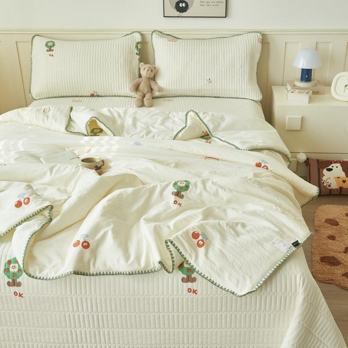 91家纺网 家纺一手货源 找家纺 子由家居 2025新款水洗邹邹纱小清新大豆纤维夏被被子被芯 夏被-樱桃