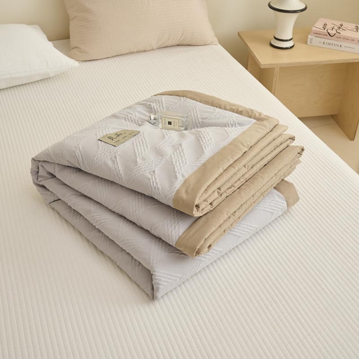 91家纺网 家纺一手货源 找家纺 子由家居 2025新款针织菱形格提花大豆被被子被芯 菱形格-驼色