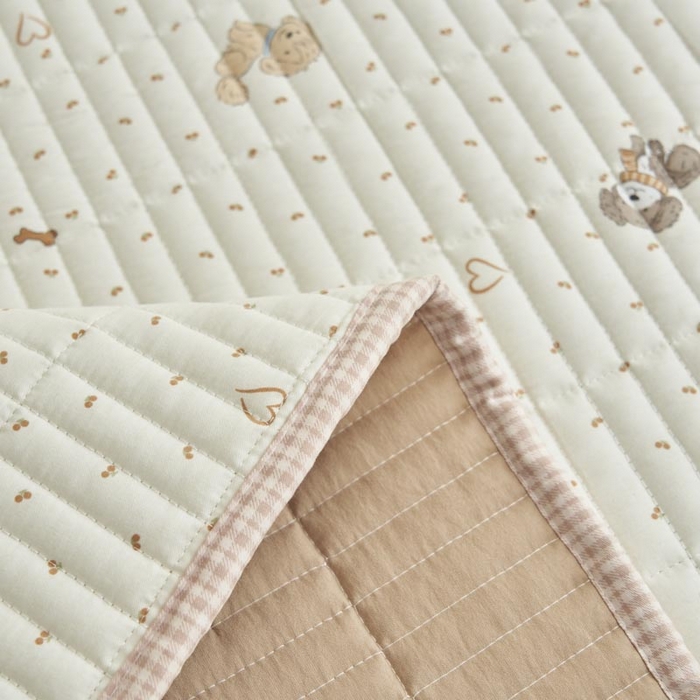 91家纺网 家纺一手货源 找家纺 子由家居 2025新款纯棉印花夹棉床盖 棉花被-萌宠小狗