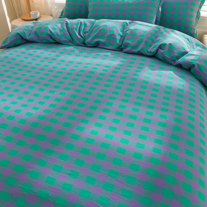 91家纺网 家纺一手货源 找家纺 润淳家居 2025新款A类全棉水洗棉四件套三件套 蓝紫三分格