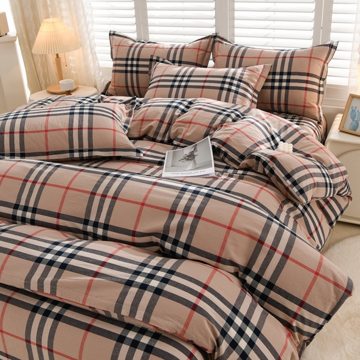 91家纺网 家纺一手货源 找家纺 润淳家居 2025新款A类全棉水洗棉四件套三件套 巴宝莉小格