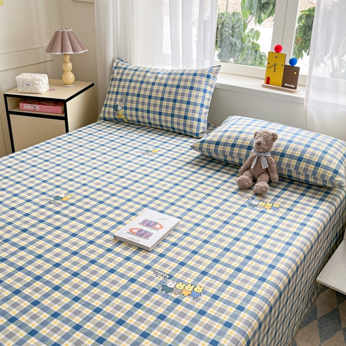 91家纺网 家纺一手货源 找家纺 莱通2025新款原棉老粗布床单 格子兔