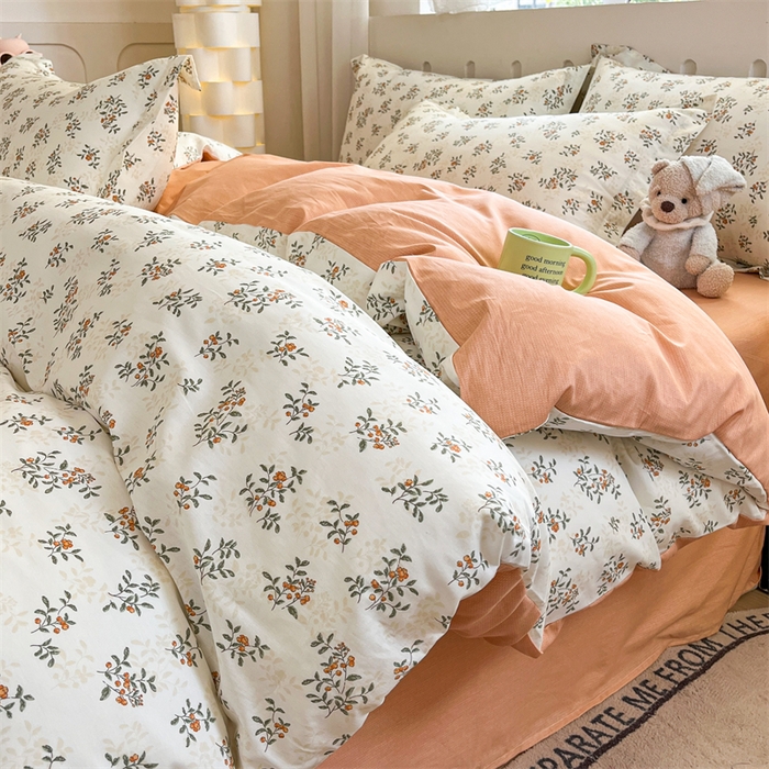 91家纺网 家纺一手货源 找家纺 大吉 2025新款100全棉纯棉喷气小清新被套四件套纯棉三件套床笠四件套单被套单枕套 初夏