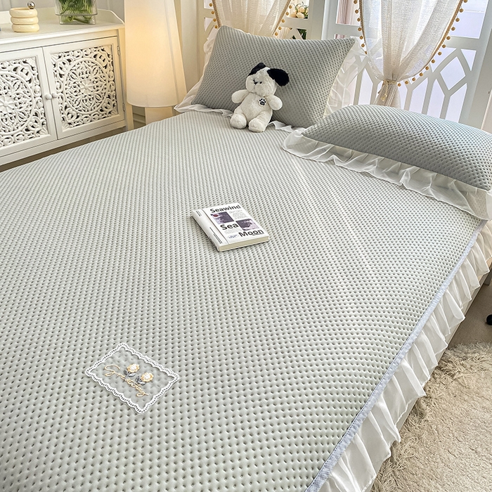 91家纺网 家纺一手货源 找家纺 眠势力 2025新款华夫格花边床笠豆豆凉席款夏季凉感床垫保护套 （提供买家秀） 杏子灰