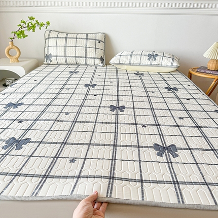 91家纺网 家纺一手货源 找家纺 悦织湾家纺 2025新款床单款乳胶席三件套印花纯色冰丝凉感夏凉席 格子蝴蝶结